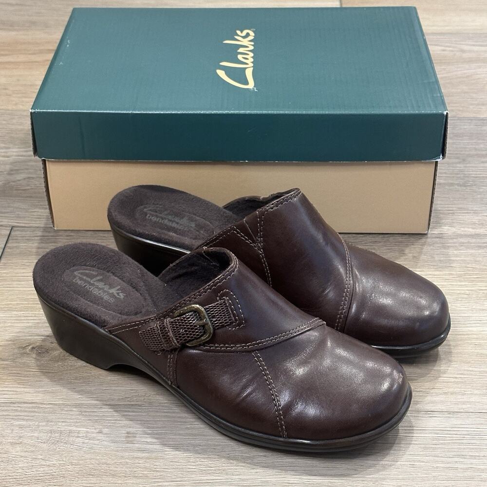 Clarks Bendables Womens 6 Leather Clogs Mules Shoes Y2K 2000s Cottage Core Lagen